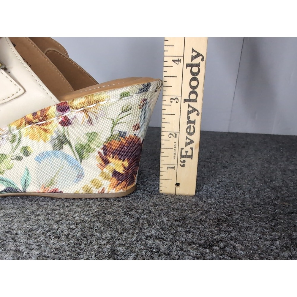 BORN Women's Wedge Sandals Size 10 M Floral Bottom VCJA22 Ivory Leather Slip On - Picture 11 of 11